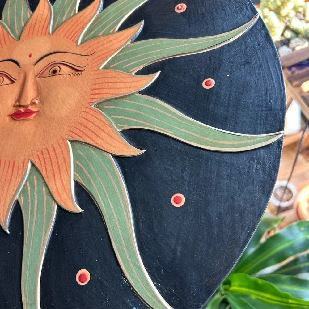 Vintage 15.75" Celestial Sun and Moon Wall Art - Black and Orange Whimsygoth - Picture 2 of 16